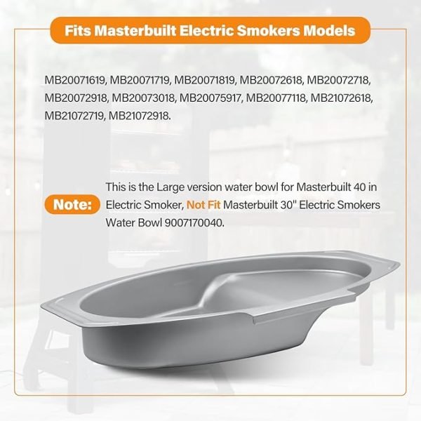 Large Water Bowl Replacement for Masterbuilt 40 inch Digital Electric Smoker, 9007180374 Water Pan Replacement Parts for MB20071619, MB20071719, MB20071819, MB20072618, MB20072718, MB20072918 etc.