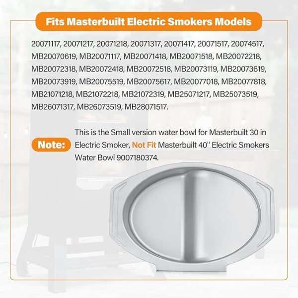 Small Water Bowl Replacement for Masterbuilt 30 inch Digital Electric Smoker, 9007170040 Water Pan Replacement Parts for 20071117, 20071217, 20071218, 20071317, 20071417, 20071517, 20074517 etc.