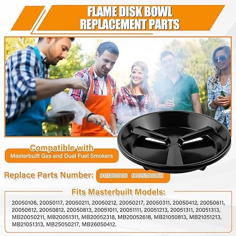 Flame Disk Bowl Replacement for Masterbuilt Gas and Dual Fuel Smokers, Replacement Parts 911060006, 9005100068 for Masterbuilt Grills 20051311, 20050412, 20050117, 20050211, 20050311, 20050611 etc.