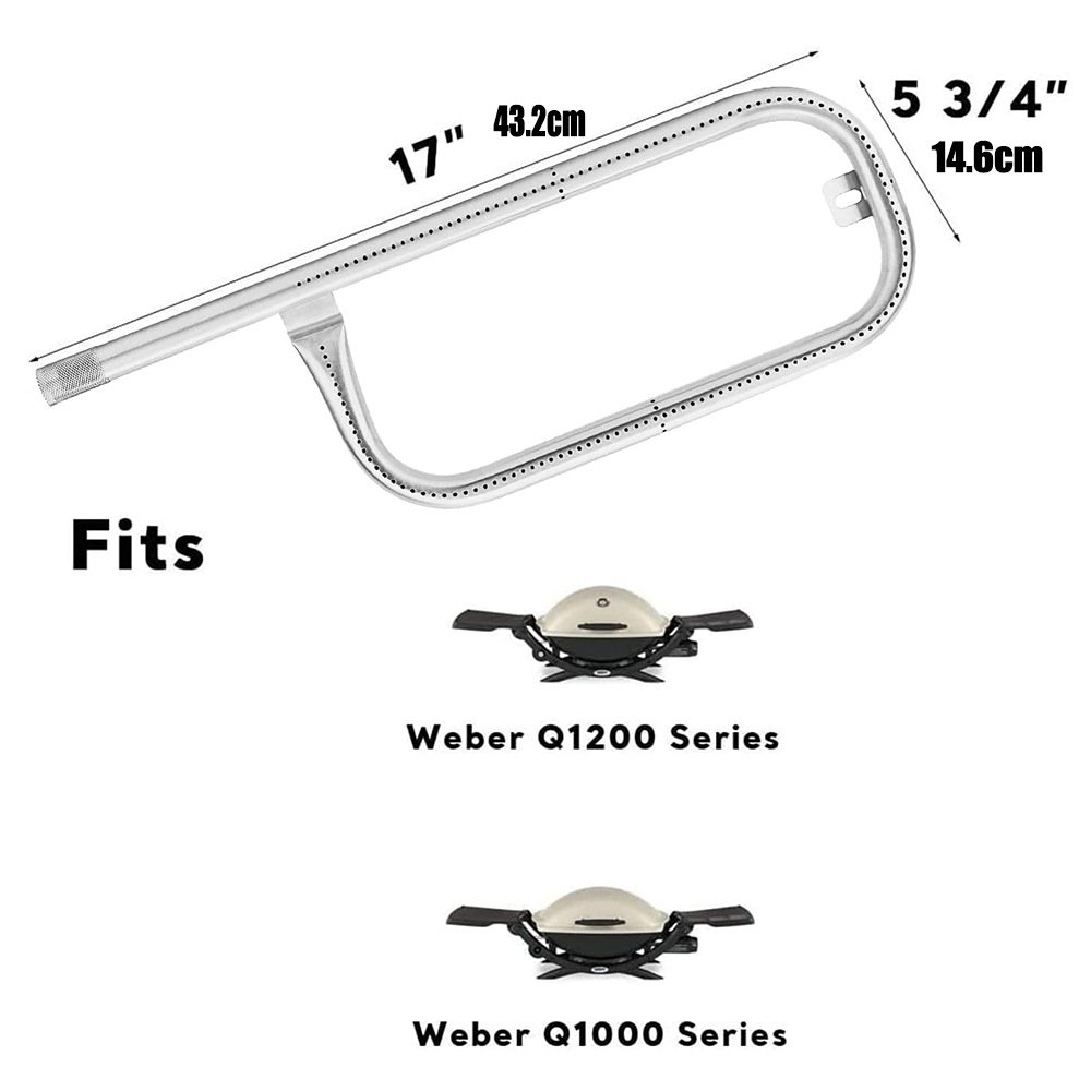 Burner for Weber Q100, Q120, Q1000, Q1200, Baby Q Gas Grill, 17inch 304 Stainless Steel Burner Tube 386001, 386002, 516002, 516001, 50060001, 51060001 Replacement Part 69957, 41657 60040