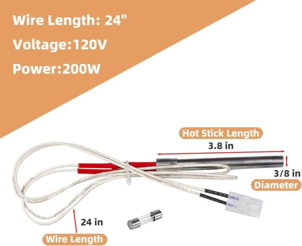 7-Hole Firepot & Hot Rod Igniter Kit Compatible with Traeger, Pit Boss, Camp Chef, Z Grills – Heavy Duty 14-Gauge Steel Burn Pot Assembly Replaces KIT0396 74254 (Includes Screws & Fuse)