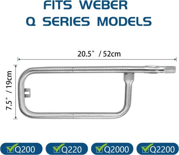 Burner Tube for Weber Q200, 41862 Replacement Grill Burner for Weber Q200, Q220, Q2000 Q2200 20.5 Inches Grill Burner Tube Kit Replacement for Weber 69956/60041/41862