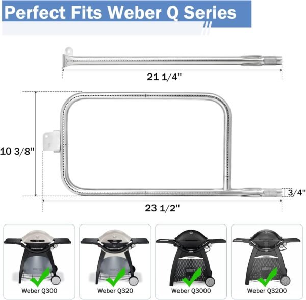 65032 Grill Burner for Weber Q3200, Q300, Q320, Q3000 Gas Grills, 304 Stainless Steel Burner Tube Replacement Kit for Weber Q Series, Q3200 Grill Parts, 60036, 80385, 57060001, 586002